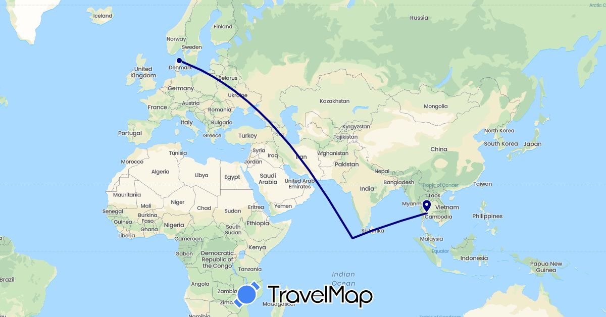 TravelMap itinerary: driving in Denmark, Sri Lanka, Maldives, Thailand (Asia, Europe)